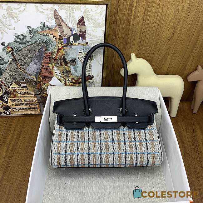 Colestore Hermes Birkin Shoulder Light 29 in Embroidered Canvas/Swift Ecru Leather 29cm - 1
