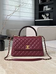 Colestore Chanel Caviar Quilted Coco Handle Flap Burgundy 18x29x12cm - 1
