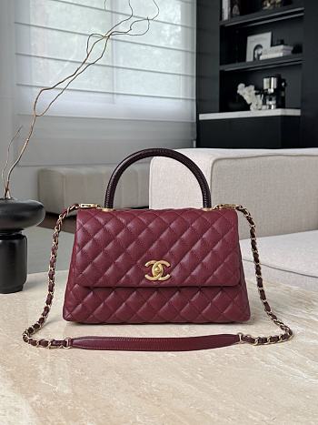 Colestore Chanel Caviar Quilted Coco Handle Flap Burgundy 18x29x12cm