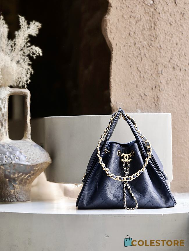 Colestore Chanel 25 Small Handbag Grained Calfskin & Gold-Tone Metal Navy Blue 30x26x14cm - 1