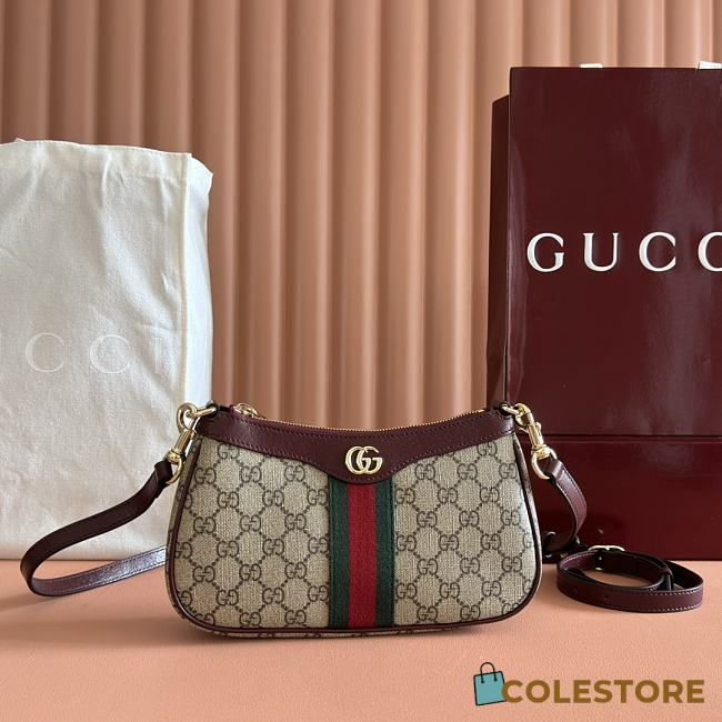 Colestore Gucci Ophidia Small Shoulder Bag Rosso Ancora Red Leather Trim 26x15x6.5cm - 1