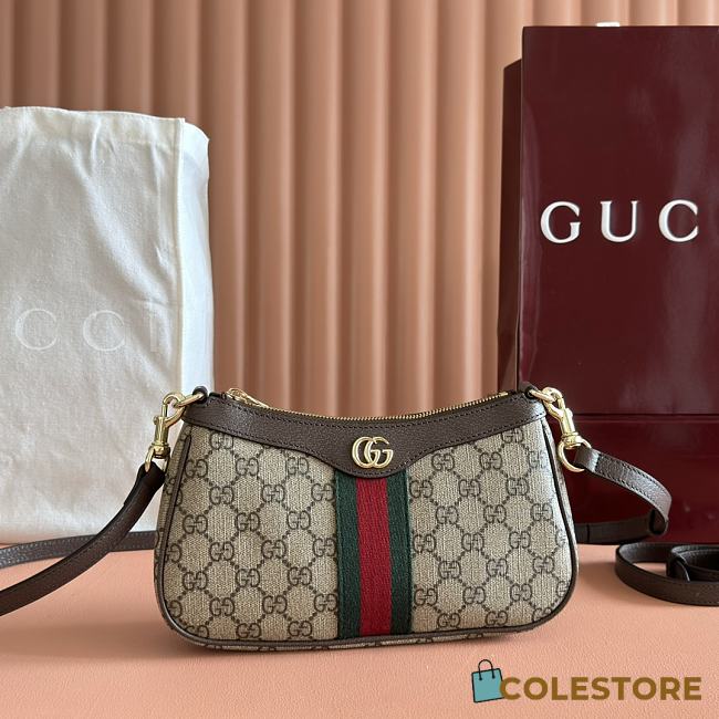 Colestore Gucci Ophidia Small Shoulder Bag Brown Leather Trim 26x15x6.5cm - 1