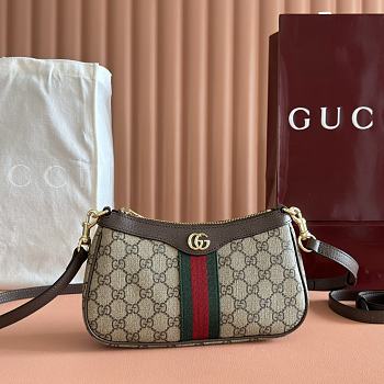 Colestore Gucci Ophidia Small Shoulder Bag Brown Leather Trim 26x15x6.5cm