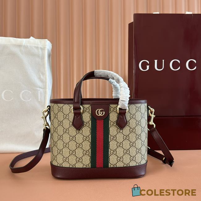 Colestore Gucci Ophidia Small GG Top Handle BagRosso Ancora Red Leather Trim 22.5x17x11cm - 1