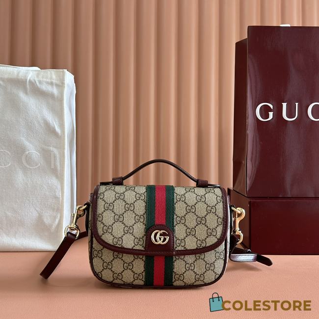 Colestore Gucci Ophidia Small Top Handle Bag  Rosso Ancora Red Leather Trim 20x16x5cm - 1