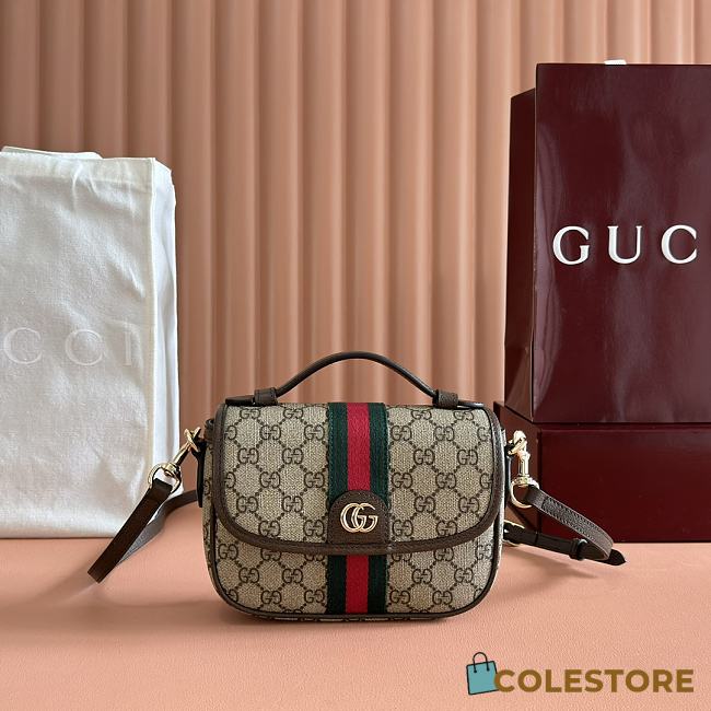 Colestore Gucci Ophidia Small Top Handle Bag Brown Leather Trim 20x16x5cm - 1