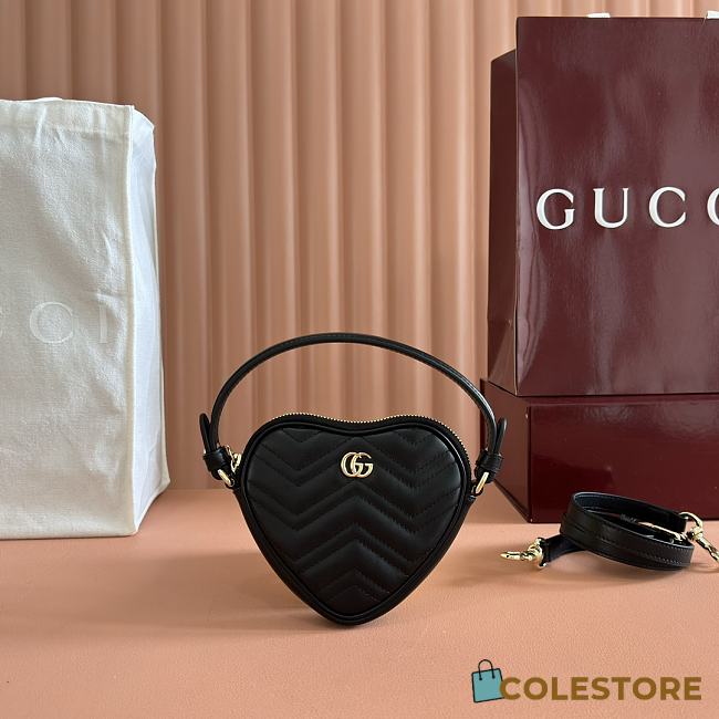 Colestore Gucci Heart-Shaped GG Marmont Mini Bag in Black 13.5x11.5x2.5cm - 1