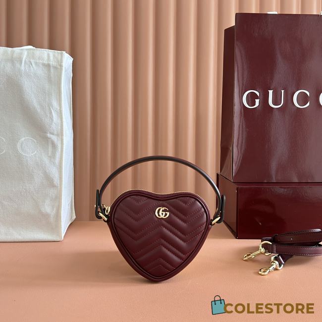 Colestore Gucci Heart-Shaped GG Marmont Mini Bag in Red 13.5x11.5x2.5cm - 1
