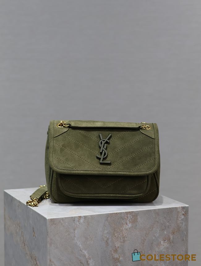 Colestore YSL Saint Laurent Niki Quilted Suede Shoulder Bag Green 22×16.5×12cm - 1