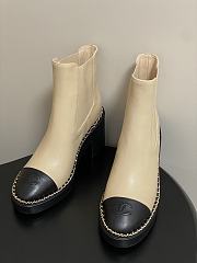 Colestore Chanel Beige & Black Cap-toe Ankle Boots With Chain Trim  - 5