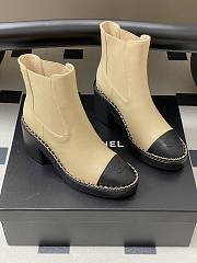 Colestore Chanel Beige & Black Cap-toe Ankle Boots With Chain Trim  - 3