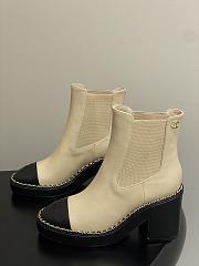 Colestore Chanel Beige & Black Cap-toe Ankle Boots With Chain Trim  - 2