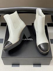 Colestore Chanel White & Black Cap-toe Ankle Boots With Chain Trim  - 2