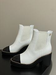 Colestore Chanel White & Black Cap-toe Ankle Boots With Chain Trim  - 4