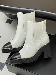 Colestore Chanel White & Black Cap-toe Ankle Boots With Chain Trim  - 5