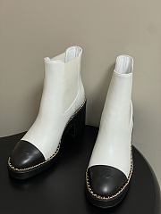 Colestore Chanel White & Black Cap-toe Ankle Boots With Chain Trim  - 6
