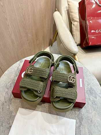 Colestore Gucci Women's Sandal with Double G in Dark Green Cotton Crochet
