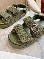 Colestore Gucci Women's Sandal with Double G in Dark Green Cotton Crochet - 2