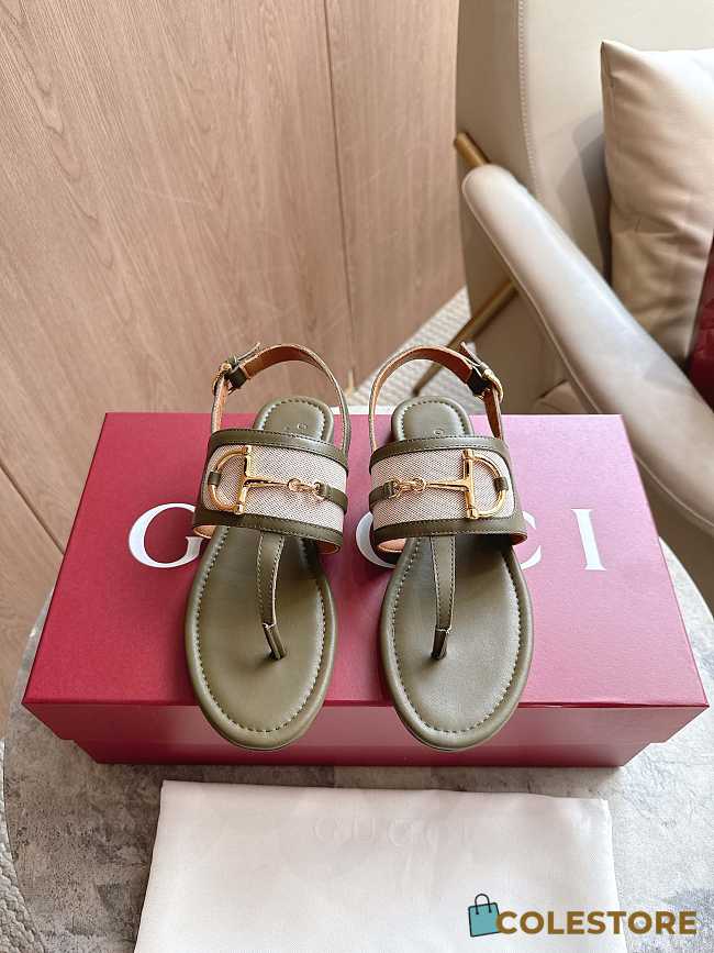 Colestore Gucci Horsebit Thong Sandal Green - 1