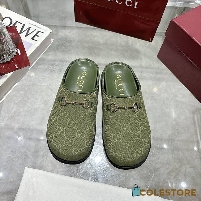 Colestore Gucci Horsebit Mule in Green GG Canvas - 1