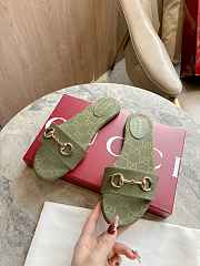 Colestore Women's Slide Sandal with Horsebit Green GG Canvas - 6
