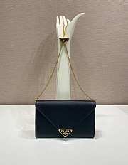 Colestore Prada Black Saffiano Triang Leather Envelope Chain Clutch Black 20x11.5cm - 1