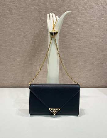 Colestore Prada Black Saffiano Triang Leather Envelope Chain Clutch Black 20x11.5cm