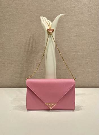 Colestore Prada Black Saffiano Triang Leather Envelope Chain Clutch Pink 20x11.5cm