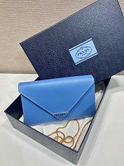 Colestore Prada Black Saffiano Triang Leather Envelope Chain Clutch Blue 20x11.5cm - 5