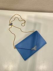 Colestore Prada Black Saffiano Triang Leather Envelope Chain Clutch Blue 20x11.5cm - 3