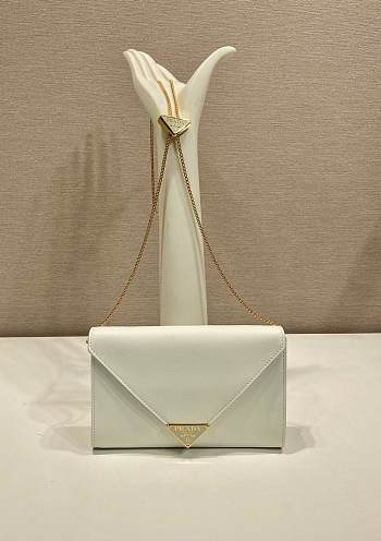 Colestore Prada Black Saffiano Triang Leather Envelope Chain Clutch White 20x11.5cm