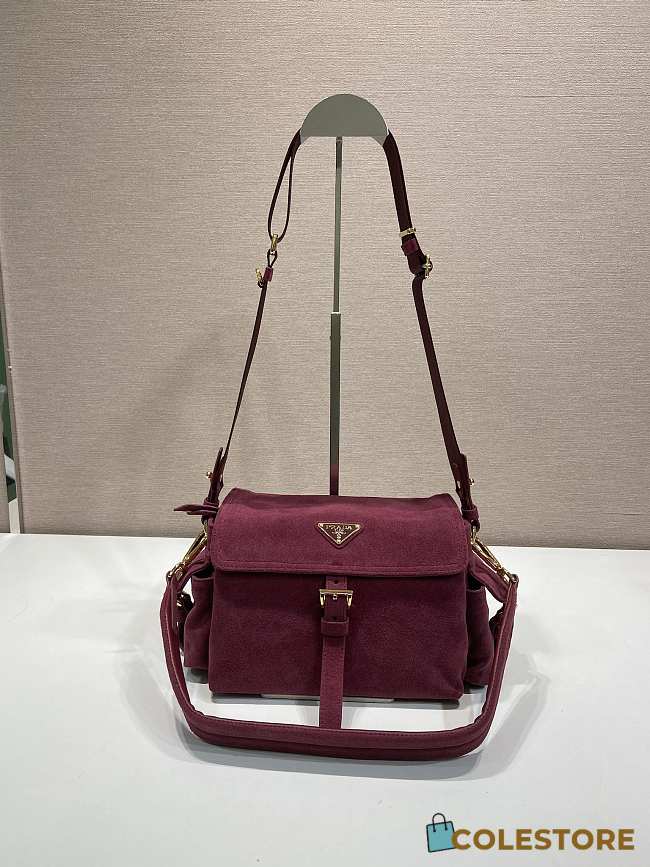 Colestore Prada Brushed Suede Shoulder Bag Burgundy 30x14x10cm - 1
