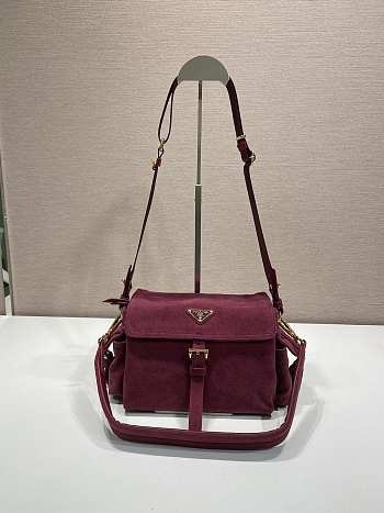 Colestore Prada Brushed Suede Shoulder Bag Burgundy 30x14x10cm