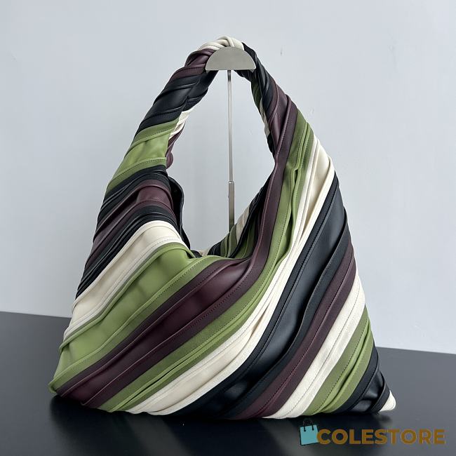 Colestore Bottega Veneta Calfskin Suede Striped Large Hop Black Matcha Leaf Jam White 54x24x13cm - 1