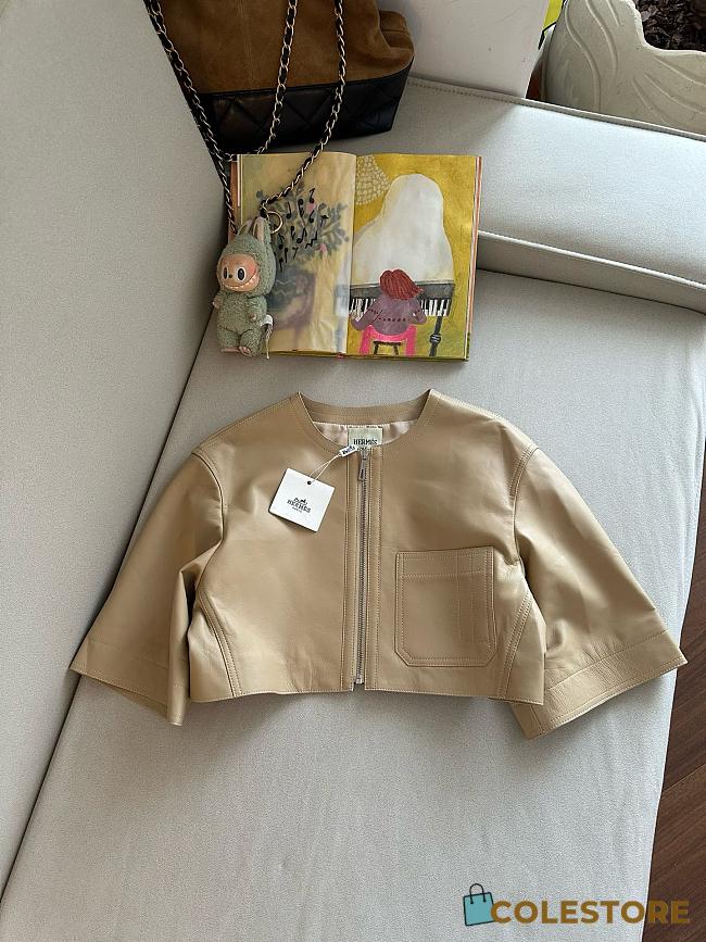 Colestore Hermes Italian Lambskin Cropped Leather Jacket Beige - 1