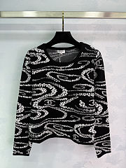 Colestore Chanel Knit Crew-Neck Long-Sleeve with Camellia & Logo Pattern Black - 1