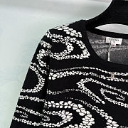 Colestore Chanel Knit Crew-Neck Long-Sleeve with Camellia & Logo Pattern Black - 6