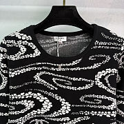 Colestore Chanel Knit Crew-Neck Long-Sleeve with Camellia & Logo Pattern Black - 3
