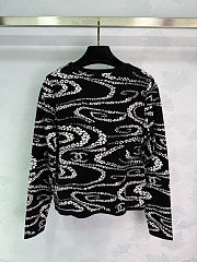 Colestore Chanel Knit Crew-Neck Long-Sleeve with Camellia & Logo Pattern Black - 2