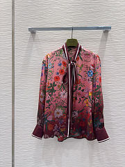 Colestore Gucci Floral Silk Tie-Neck Blouse Pink & Burgundy - 1