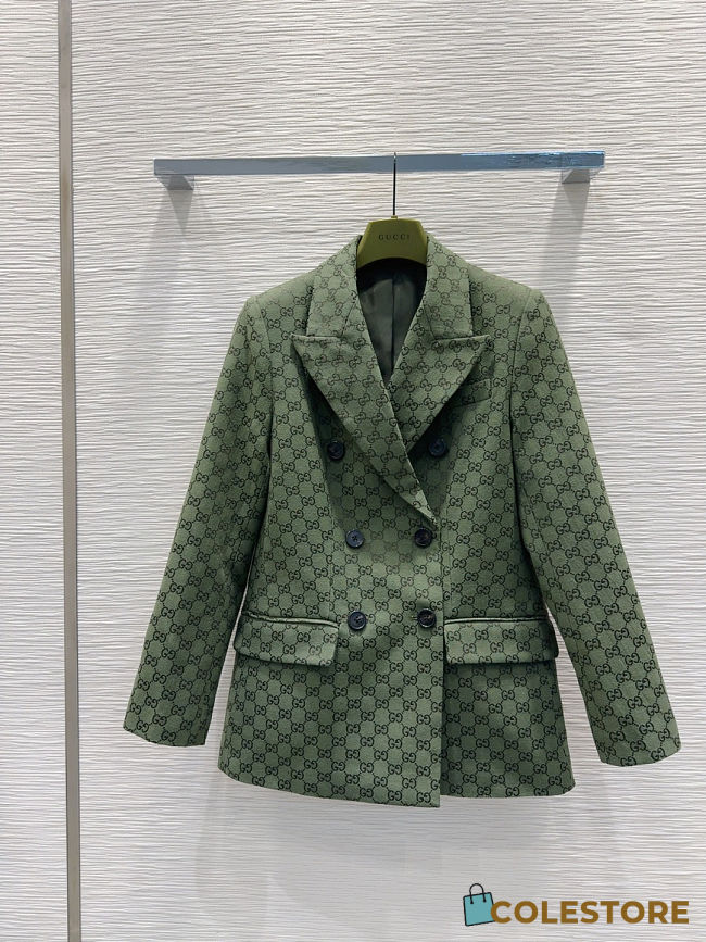 Colestore Gucci Double-Breasted Monogram Blazer Green - 1