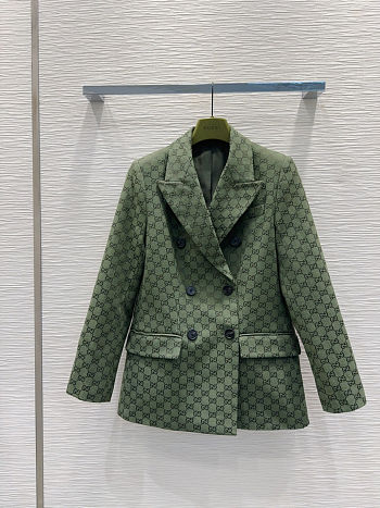 Colestore Gucci Double-Breasted Monogram Blazer Green