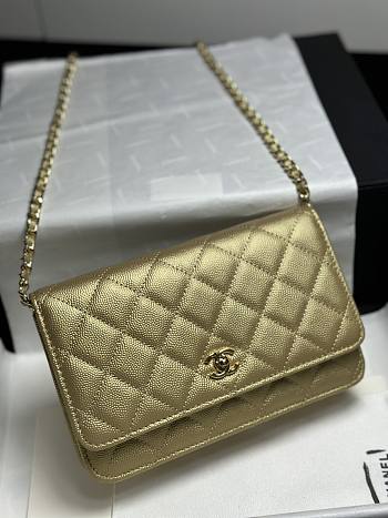Colestore Chanel Classic Wallet on Chain (WOC) in Metallic Gold Caviar Leather 19cm