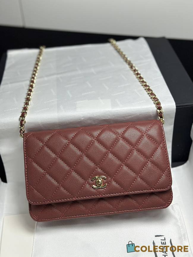 Colestore Chanel Classic Wallet on Chain (WOC) in Burgundy Caviar Leather 19cm - 1