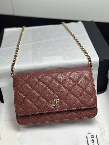Colestore Chanel Classic Wallet on Chain (WOC) in Burgundy Caviar Leather 19cm