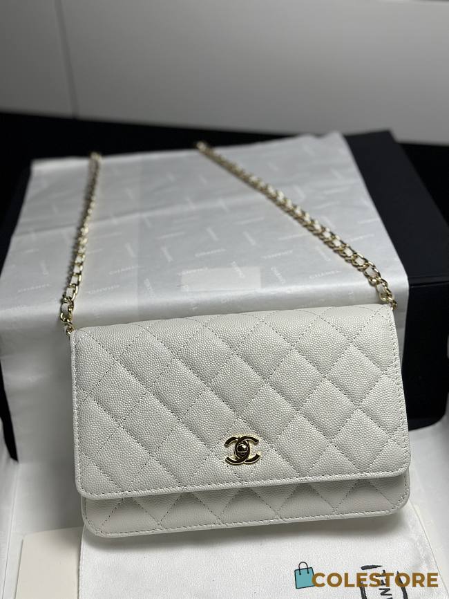Colestore Chanel Classic Wallet on Chain (WOC) in White Caviar Leather 19cm - 1