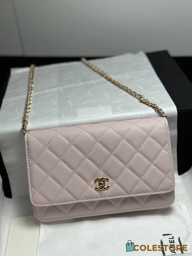 Colestore Chanel Classic Wallet on Chain (WOC) in Light Pink Caviar Leather 19cm - 1