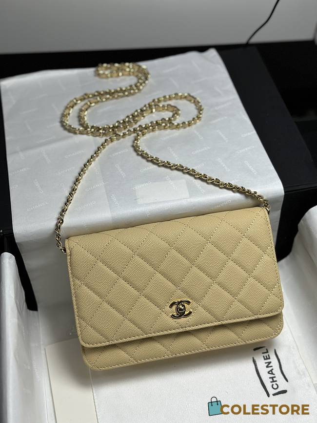 Colestore Chanel Classic Wallet on Chain (WOC) in Light Yellow Caviar Leather 19cm - 1