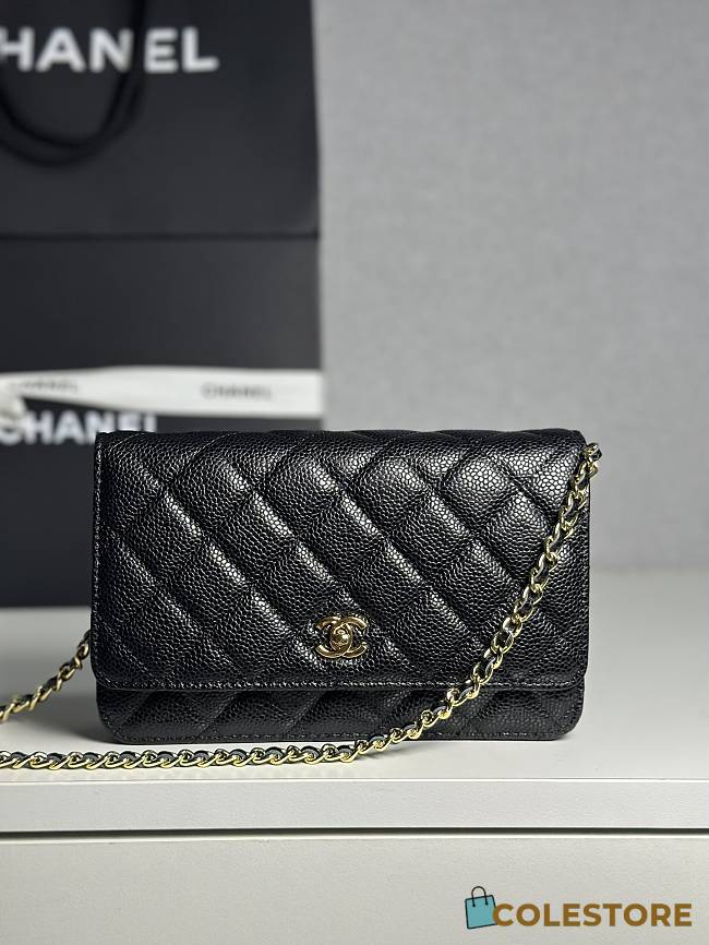 Colestore Chanel Classic Wallet on Chain (WOC) in Black Caviar Leather 19cm - 1