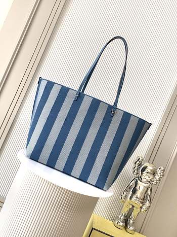 Colestore Fendi Roll Striped Large Reversible Tote Bag in Blue 35x19.5x32cm